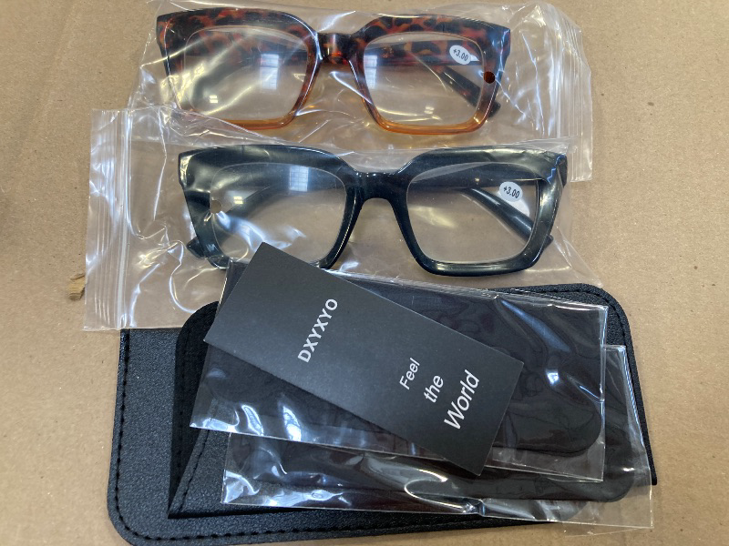 Photo 1 of DXYXYO 2 Pack Retro Oversized Reading Glasses for Women 3.0 Men Fashion Oprah Style Square Blue Light Blocking Computer Reader