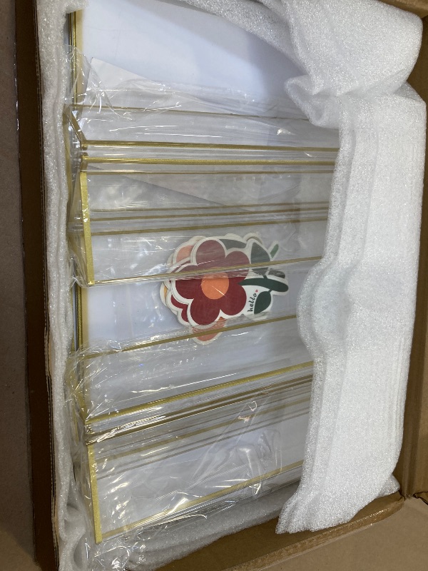 Photo 1 of PPH-Sisy Acrylic Sign Holder 8.5X11 Double Sided Clear Display Stand, Gold Plastic Display Stand for Home Office Shop Restaurant (4pcs)