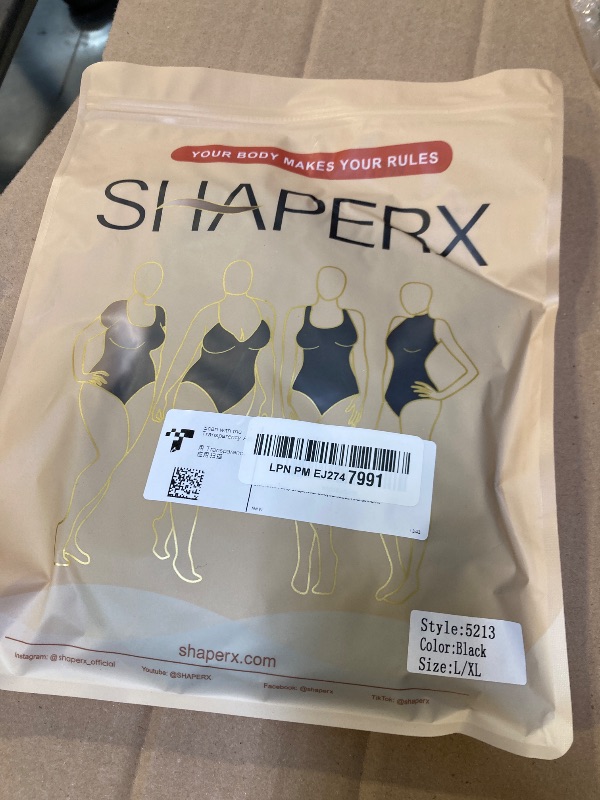 Photo 1 of XL---SHAPERX Women's Shapewear Bodysuit Tummy Control Body Shaper Seamless Sculpting Snatched Waist Body Suit,SZ5213-Black 