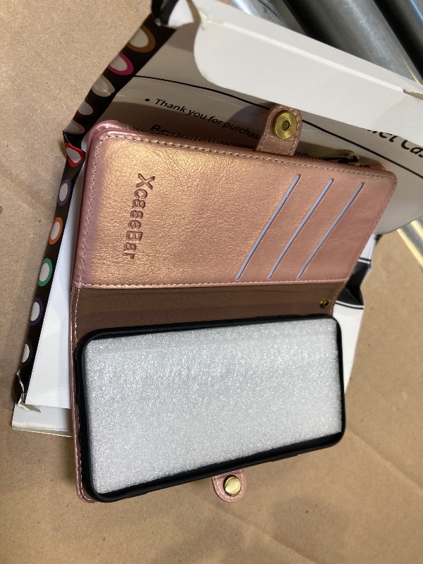 Photo 1 of XcaseBar for iPhone X/XS Wallet case with Zipper Credit Card Holder?RFID Blocking?, Flip Folio Book PU Leather Phone case Shockproof Cover Women Men for iPhone X/XS case Rose Gold