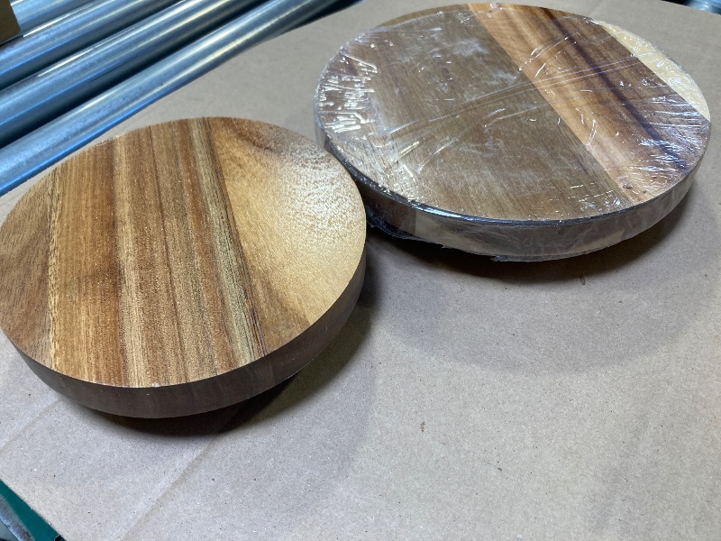 Photo 1 of Mavurve Wood Pedestal Stand 2Pcs 7-9 Inch Round, Natural Acacia Wood Risers for Decor, Farmhouse, Kitchen/Bathroom Counter, Plant Stand