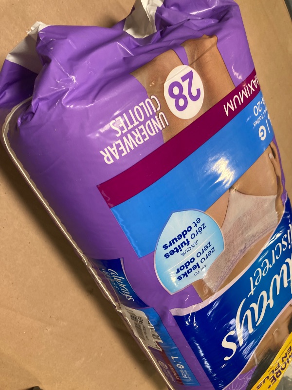 Photo 1 of Always Discreet Adult Incontinence Underwear for Women and Postpartum Underwear, L, Up to 100% Bladder Leak Protection, 28 Count (Packaging May Vary)