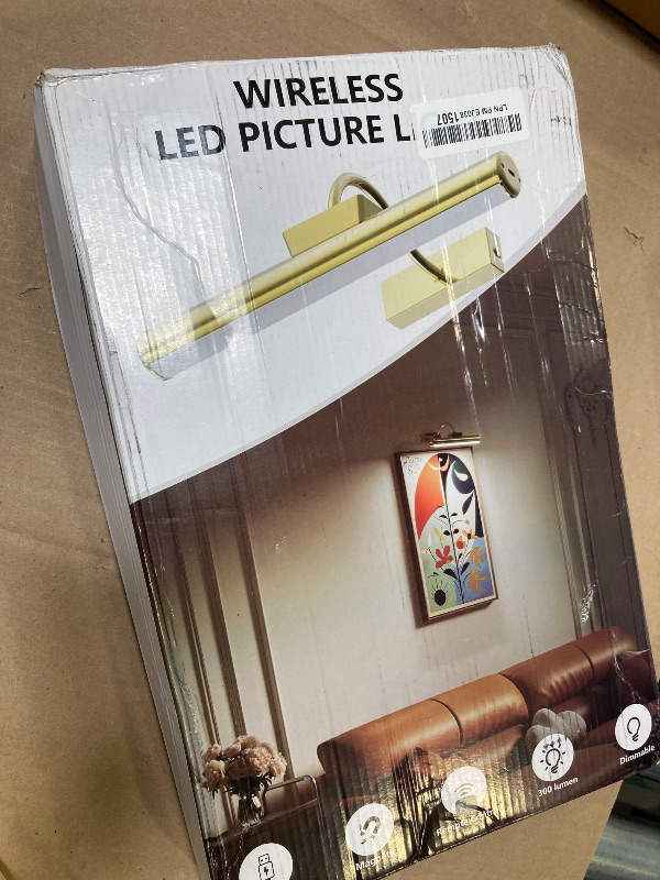Photo 1 of Picture Light Battery Operated, 13in Wireless Art Light for Paintings, Dimmable 5000mAh Recharging Battery Picture Light with Remote Control for Wall, Gallery Dartboard Art Bedroom (Gold-2Pack)