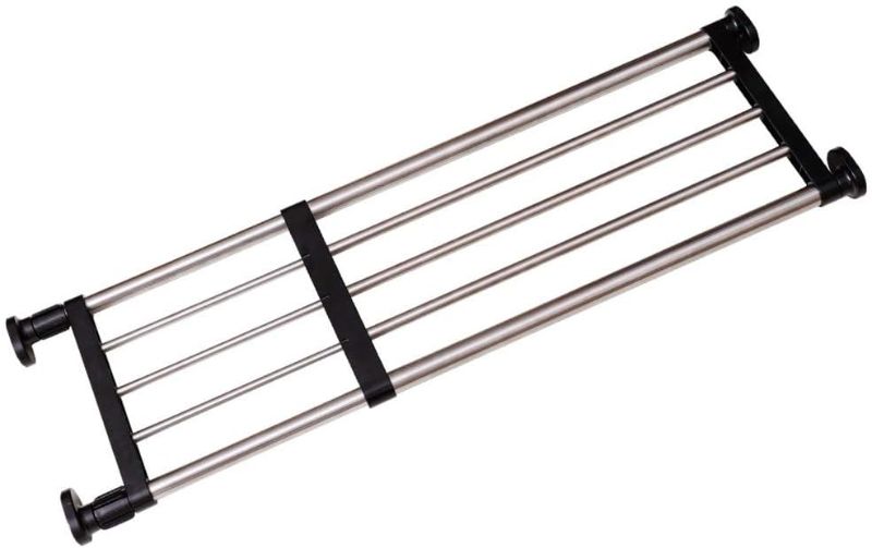 Photo 1 of Hershii Expandable Closet Tension Shelf Rod Adjustable Metal Storage Rack Cabinet Organizer DIY Divider Separator Shelves for Wardrobe Cupboard Kitchen Bathroom, Black, 15.75-23.62inches

