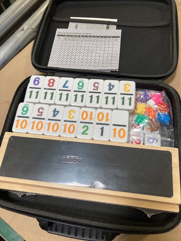 Photo 1 of JOYOUSLIFE Mexican Train Numbers Dominoes with 4 Wood Trays, Color Double 12 Numerical Domine Set for Adults and Family, Classic 91 Tiles Board Grame with Waterproof Case