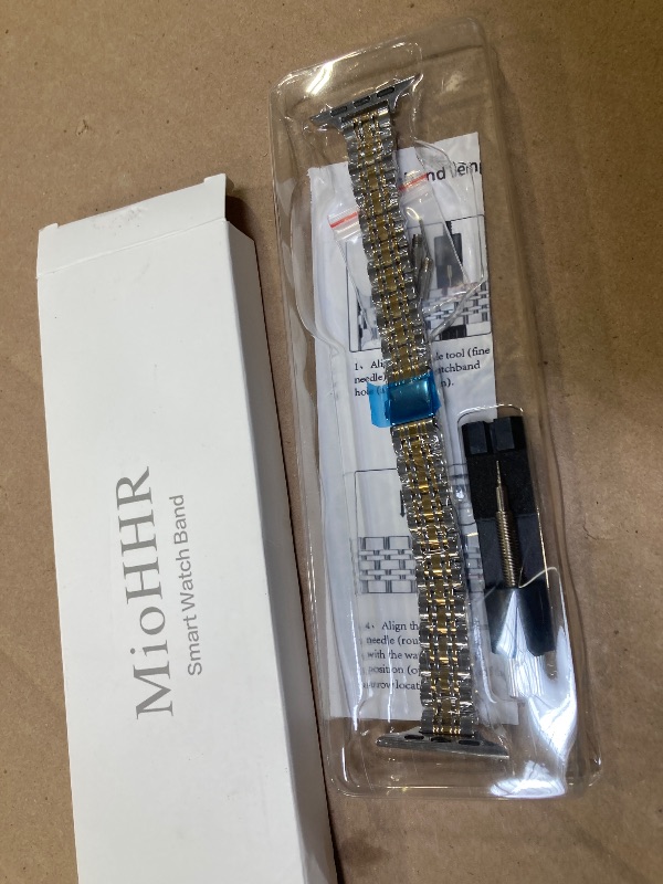 Photo 1 of MioHHR Slim Metal Band Compatible with Apple Watch Band 49mm 46mm 45mm 44mm 42mm?Series 3/2/1?,Dressy Stainless Steel Chain Strap for Women iWatch Bands Series 10 9 8 7 6 5 4 SE Ultra 2 1,Silver/Gold