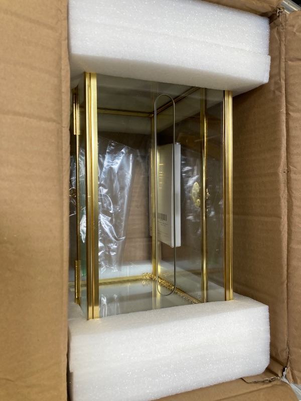 Photo 1 of NCYP 9.8" x 5.6" x 7.7" Glass Wedding Card Box with Slot and Lock - Birthday Party Reception - Indoor Tabletop Vintage Centerpiece Decoration, Gold (Glass Box Only)