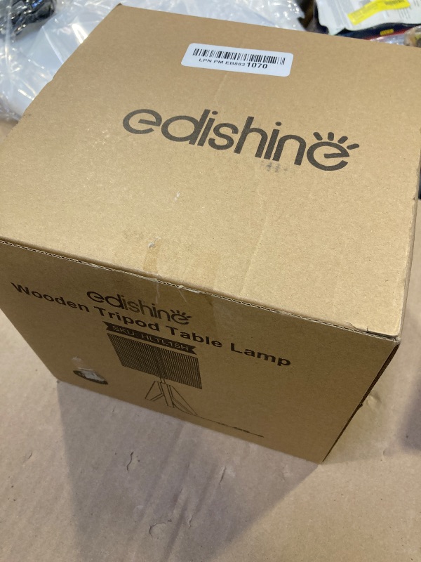 Photo 1 of EDISHINE Small Rattan Table Lamp, Wood Tripod Bedside Lamp, Boho Nightstand Lamp for Living Room, End Table, Office, E26 Base, Natural Style
