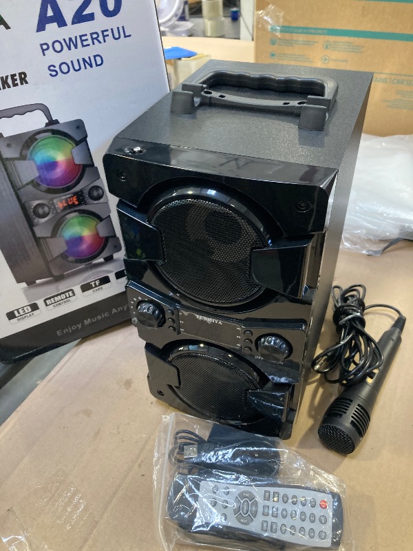 Photo 1 of Bluetooth Speaker, Portable Wireless Speakers with Microphone, 60W Peak Loud Stereo Rich Bass, Lights, Remote, FM Radio, EQ, Double Subwoofer Sound System, Speaker for Home Outdoor Party Gifts(1MIC)