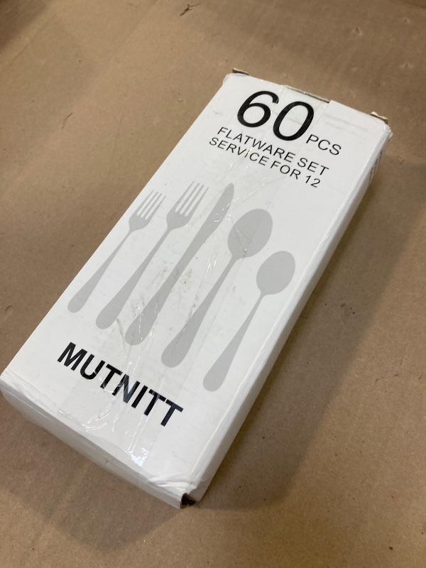 Photo 1 of MUTNITT 60 Pcs Gold Silverware Set Service for 12, Premium Stainless Steel Flatware Set, Cutlery Utensil Set, Durable Home Kitchen Eating Tableware Set, Include Fork Knife Spoon Set, Dishwasher Safe