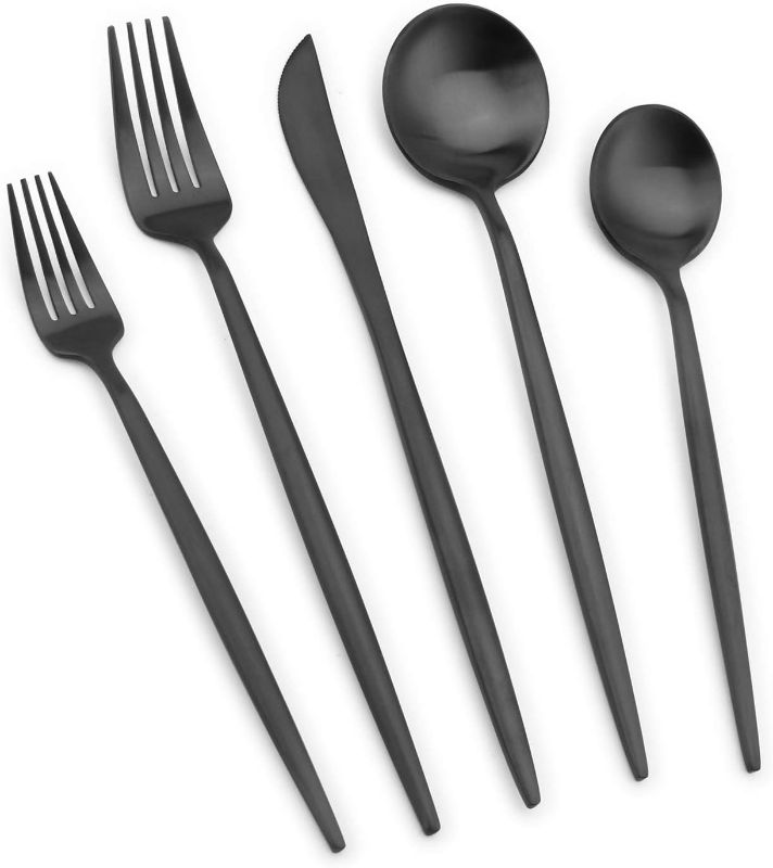 Photo 1 of Matte Black Silverware Set, Vanys 24 Piece Stainless Steel Cutlery Flatware Set, Kitchen Utensils , Tableware With Knife Spoons And Forks Set, Satin Finished Polished
