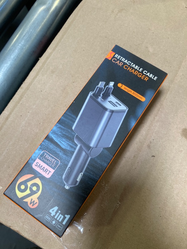 Photo 1 of Retractable Car Charger, 4 in 1 Fast Car Phone Charger 66W, 2 Retractable Cables and 2 USB Port, Compatible with iPhone 16/15/14/13/12/11,Galaxy,Pixel