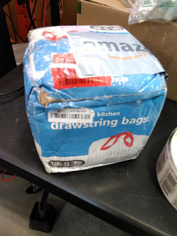 Photo 1 of Amazon Basics Trash Bags, Tall Kitchen Drawstring, Unscented, 13 Gallon, 120 Count,