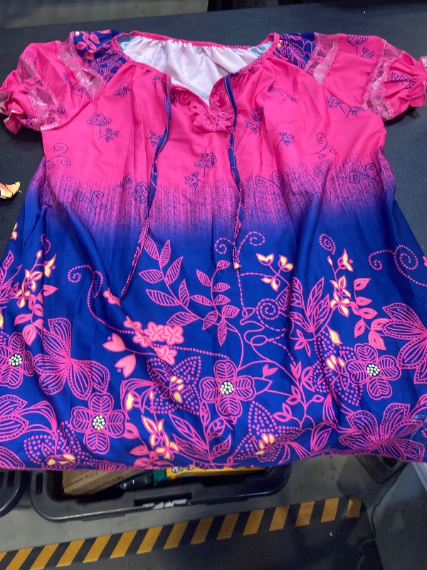 Photo 1 of Women's Size Large Pink Blue Floral Print Short Sleeve Lace Insert Blouse 4XL