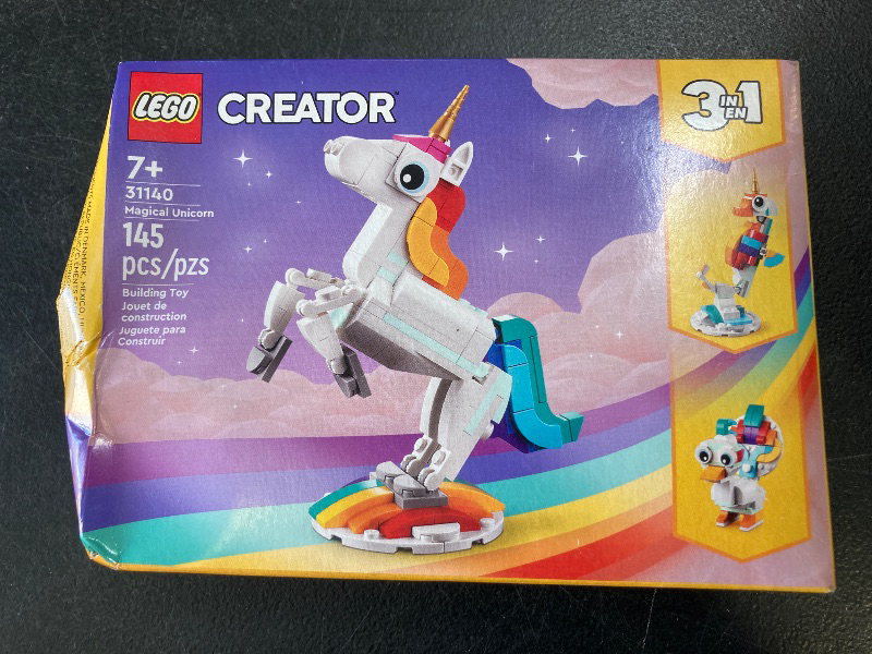 Photo 1 of LEGO Creator 3 in 1 Magical Unicorn Toy, Transforms from Unicorn to Seahorse to Peacock, Rainbow Animal Figures, Unicorn Gift for Grandchildren, Girls and Boys, Buildable Toys, 31140