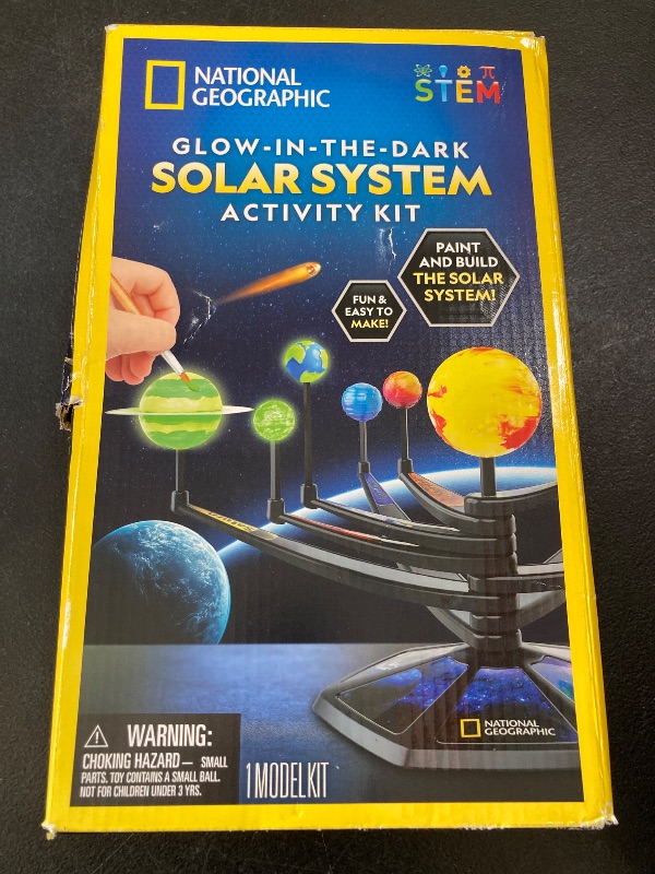 Photo 1 of Blue Marble National Geographic Glow-in-The-Dark Solar System Model Kit for Kids - Build & Paint a 3D Planetary Model with Movable Arms, STEM Projects for Kids Ages 8-12, Space Themed Bedroom Decor