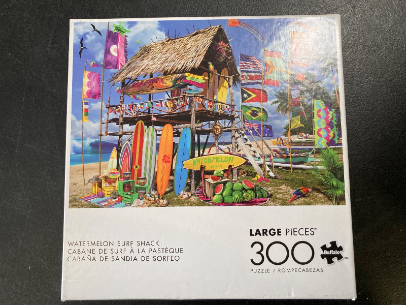 Photo 1 of Buffalo Games - Garry Walton - Watermelon Surf Shack - 300 Piece Jigsaw Puzzle for Adults -Challenging Puzzle Perfect for Game Nights - Finished Size is 21.25 x 15.00