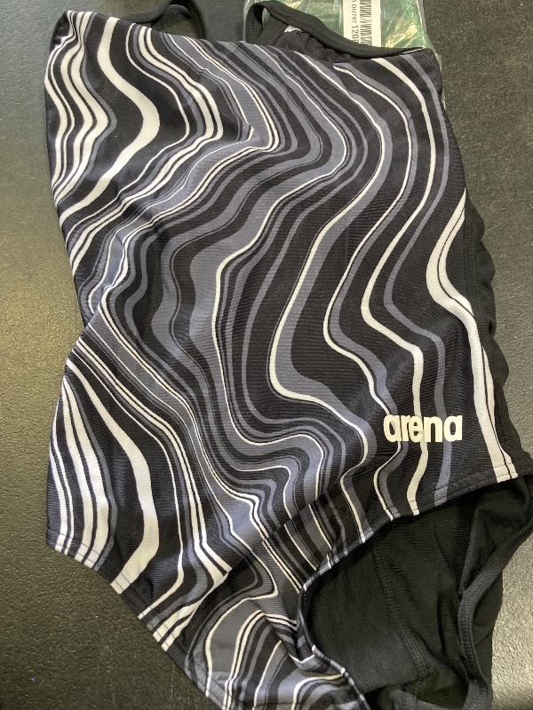 Photo 1 of ARENA Women's Standard Performance Marbled Sports Swimsuit Light Drop Back Bathing Suit, Black/Black Multi - size 28