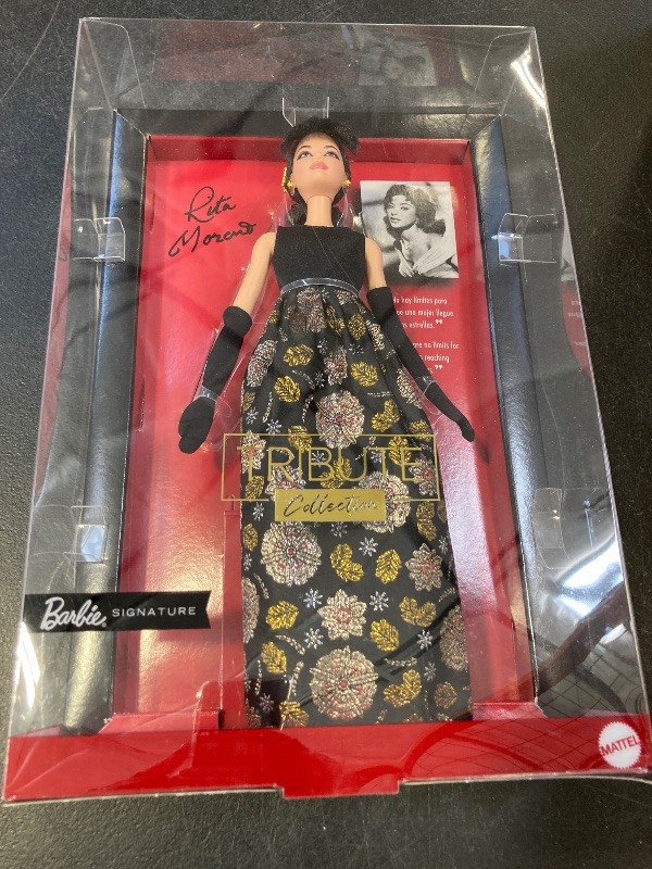 Photo 1 of Barbie Signature Tribute Collection Rita Moreno Collectible Doll in Black & Gold Gown with Gloves and Shoes, Includes Doll Stand