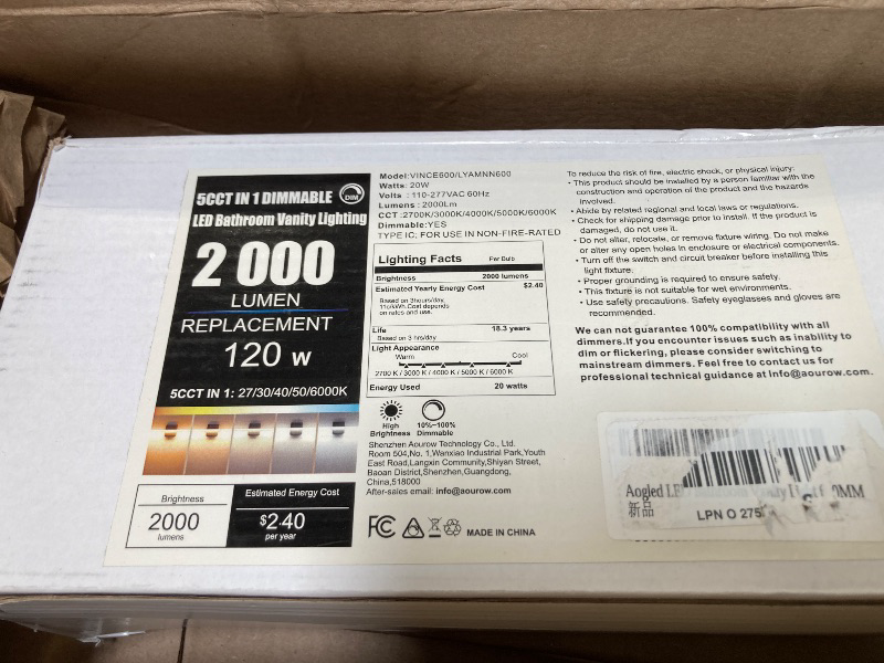 Photo 1 of Aogled Bathroom Vanity Lights Fixture Over Mirror 23.6 Inch Dimmable,20W 2000 Lumen Bright for Bathroom Cabinet Mirror Light fixtures 120V Wall Light 2700K/3000K/4000K/5000K/6000K