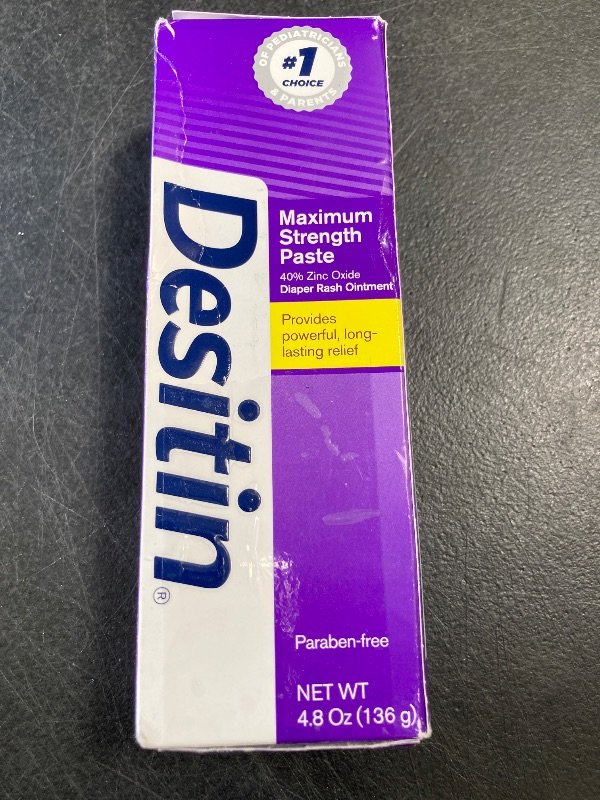 Photo 1 of Desitin Maximum Strength Baby Diaper Rash Cream, 40% Zinc Oxide for Treatment, Relief & Prevention, Hypoallergenic, Phthalate- & Paraben-Free Paste, Protects Skin for 12 Hours, 4.8 oz