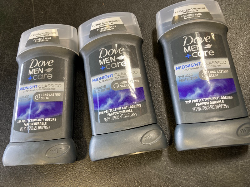 Photo 1 of DOVE MEN + CARE Deodorant Stick for Men Midnight Classico 3 Count Aluminum Free 72-Hour Odor Protection Mens Deodorant With Essential Oils & 1/4 Moisturizing Cream 3oz
