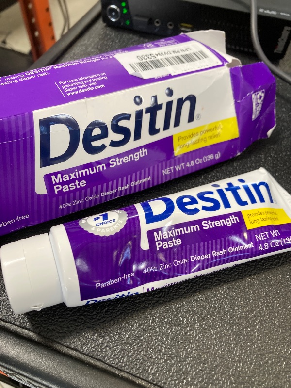 Photo 1 of Desitin Maximum Strength Baby Diaper Rash Cream, 40% Zinc Oxide for Treatment, Relief & Prevention, Hypoallergenic, Phthalate- & Paraben-Free Paste, Protects Skin for 12 Hours, 4.8 oz