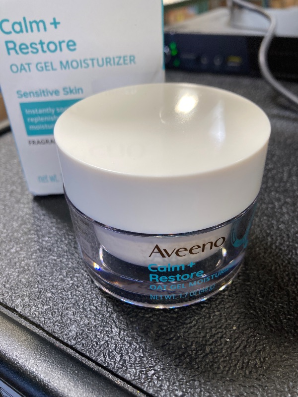 Photo 1 of Aveeno Calm + Restore Oat Gel Facial Moisturizer for Sensitive Skin, Fast-Absorbing, Soothing Lightweight Gel Cream with Prebiotic Oat & Feverfew, Fragrance-Free & Hypoallergenic, 1.7 oz