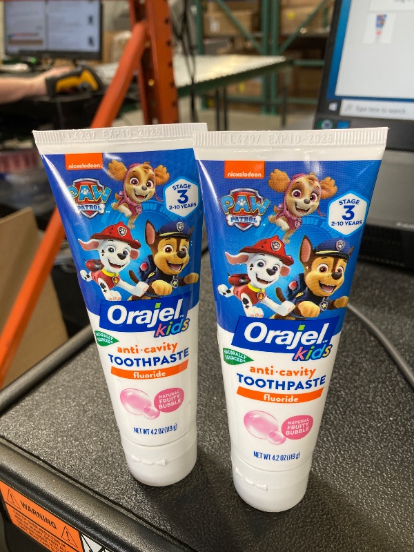 Photo 1 of Orajel Kids Paw Patrol Anti-Cavity Fluoride Toothpaste, Natural Fruity Bubble Flavor, 4.2oz Tube 2 pack