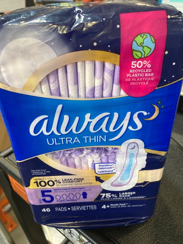 Photo 1 of ALWAYS Ultra Thin Size 5 Extra Heavy Overnight Pads With Wings Unscented, 46 Count