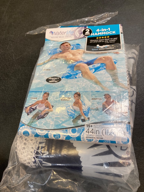 Photo 1 of Waterlife 4-in-1 Pool Hammock 2-Pack, Inflatable Pool Chair Float, Water Hammock (Saddle, Lounge Chair, Hammock, Drifter), Navy & Light Blue
