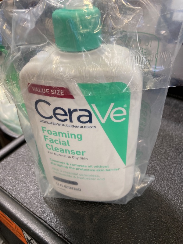 Photo 1 of CeraVe Foaming Facial Cleanser, Daily Face Wash for Oily Skin, Hyaluronic Acid + Ceramides + Niacinamide, Fragrance Free & Paraben Free, Non-Drying Oil Control Face Wash, 16 Fluid Ounces