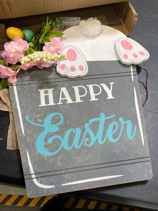 Photo 1 of Glitzhome Easter Wooden Bucket Shaped Bunny Wall Hanging Art Sign Decor, 18" H