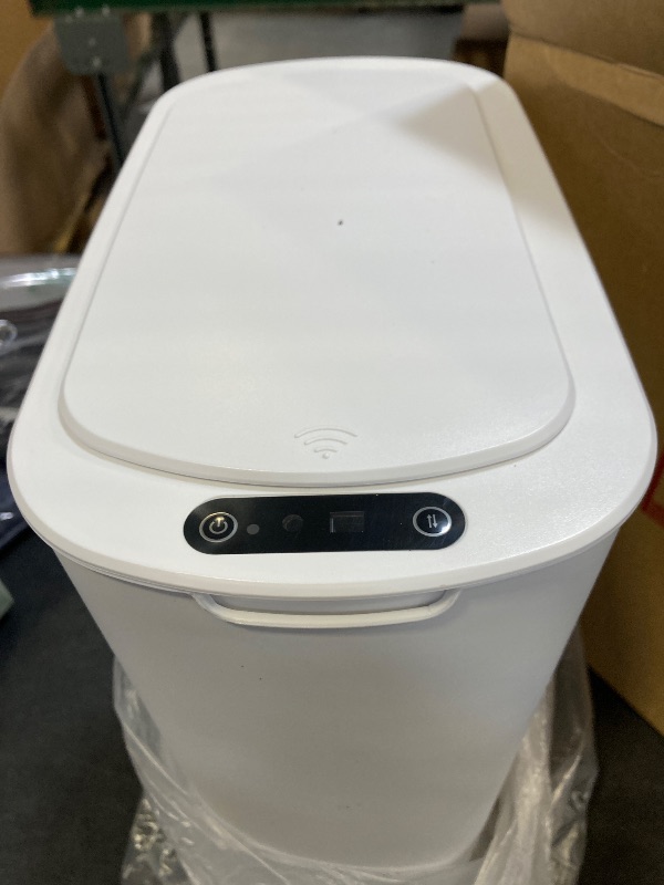 Photo 1 of 5 Gallon Motion Senor Bathroom Trash Can with Lid, Automatic Garbage Can Touchless, Smart Plastic Waste Basket for Narrow Spaces, Bathroom, Office, Bedroom, Living Room (White)