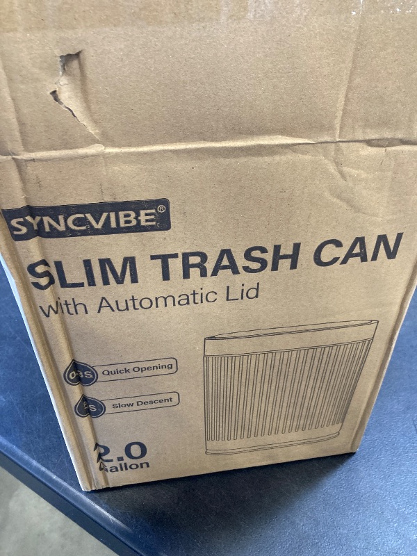 Photo 1 of SYNCVIBE Bathroom Sensor Trash Can with Automatic Lid 2 Gallon Small Sensor Trash Can, 7.5 Liter Motion Sensor Smart Trash Can with Stripes, Slim Waterproof Plastic Garbage Can for Narrow Space