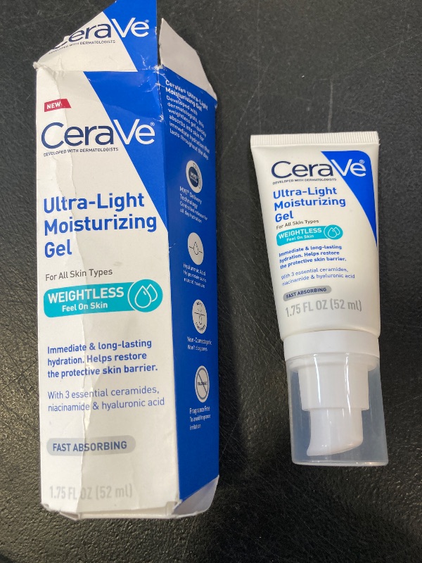Photo 1 of CeraVe Ultra-Light Moisturizing Gel, Hydrating Gel Face Moisturizer with Ceramides, Niacinamide, Hyaluronic Acid, Fragrance Free, Oil-Free, Weightless Mattifying Moisturizer, 1.75 FL Oz