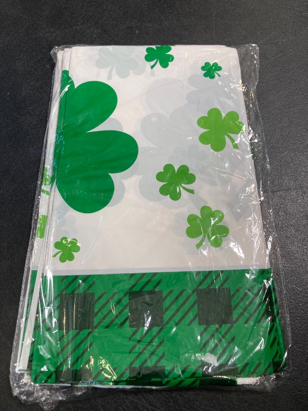 Photo 1 of Queekay 8 Pcs St Patrick's Tablecloth Decorations Under The Green Shamrock Theme Party Plastic Table Covers Disposable Table Covers for Happy Holiday Lucky Burlap for St. Patrick's Day 54 x 108inch
