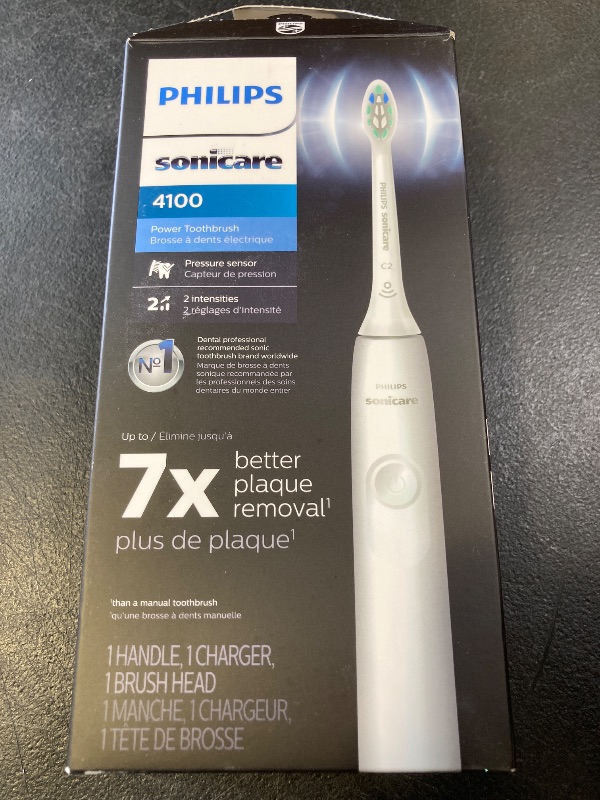 Photo 1 of Philips Sonicare 4100 Rechargeable Electric Toothbrush, with Pressure Sensor, 2 Intensity Settings, SmarTimer and QuadPacer, 14-Day Battery Life, White, Model HX3681/23