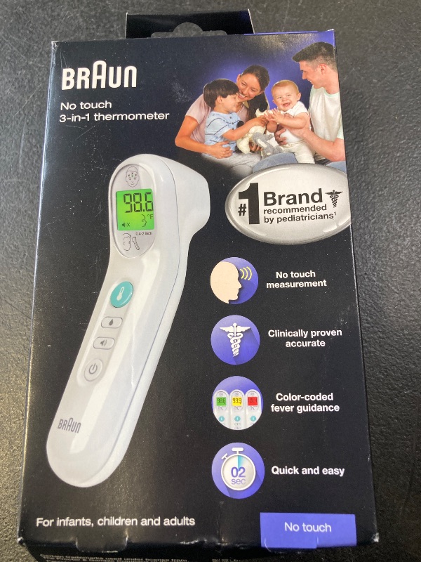 Photo 1 of Braun No Touch 3-in-1 Thermometer, Measures Forehead, Liquid and Food Temps, Professional Accuracy and Color Coded Fever Guidance for Babies, Kids, Toddlers and Adults, FSA and HSA Eligible