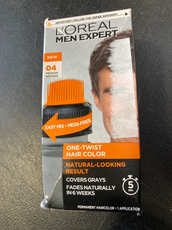 Photo 1 of L’Oreal Paris Men Expert One Twist Mess Free Permanent Hair Color, Mens Hair Dye to Cover Grays, Easy Mix Ammonia Free Application, Medium Brown 04, 1 Application