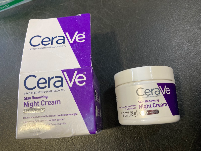 Photo 1 of CeraVe Skin Renewing Night Cream, Niacinamide, Peptide Complex, and Hyaluronic Acid Moisturizer for Face, 1.7 Ounce, Packaging may Vary