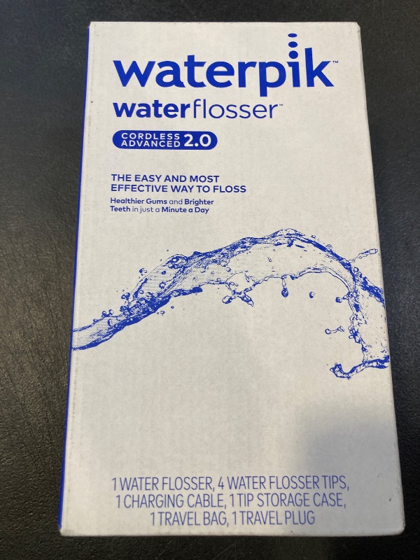 Photo 1 of Waterpik Cordless Advanced 2.0 Water Flosser For Teeth, Gums, Braces, Dental Care With Travel Bag and 4 Tips, ADA Accepted, Rechargeable, Portable, and Waterproof, White WP-580, Packaging May Vary