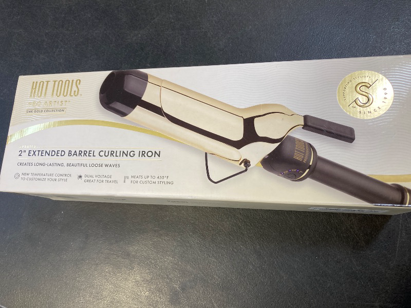 Photo 1 of HOT TOOLS New and Improved 24K Gold Professional 2" Extended Barrel Curling Iron with Clamp for Loose Bouncy Curls | 24K Gold Technology for Long-Lasting Results & Longer Barrel for Easy Styling