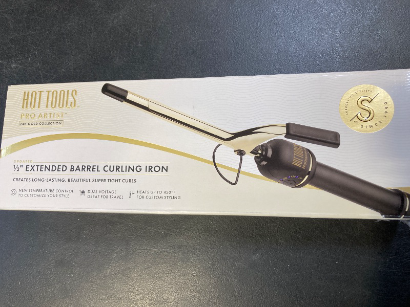 Photo 1 of HOT TOOLS New and Improved 24K Gold Professional 1/2" Extended Barrel Curling Iron with Clamp for Super Tight Curls | 24K Gold Technology for Long-Lasting Results & Longer Barrel for Easy Styling