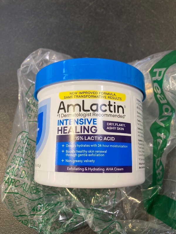 Photo 1 of AmLactin Intensive Healing Body Cream, 12 oz Tub, 2-in-1 Exfoliator and Moisturizer for Dry Skin with 15% Lactic Acid and Ceramides for 24-Hour Moisturization