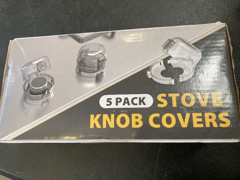 Photo 1 of GRENFU Stove Knob Safety Covers (5 + 1 Pack) - Double-Key, Universal Size Gas Stove Knob Locks with Strong Double-Sided Tape, Heat-Resistant Oven Knob Covers for Child Safety/Pet Safety, Clear View