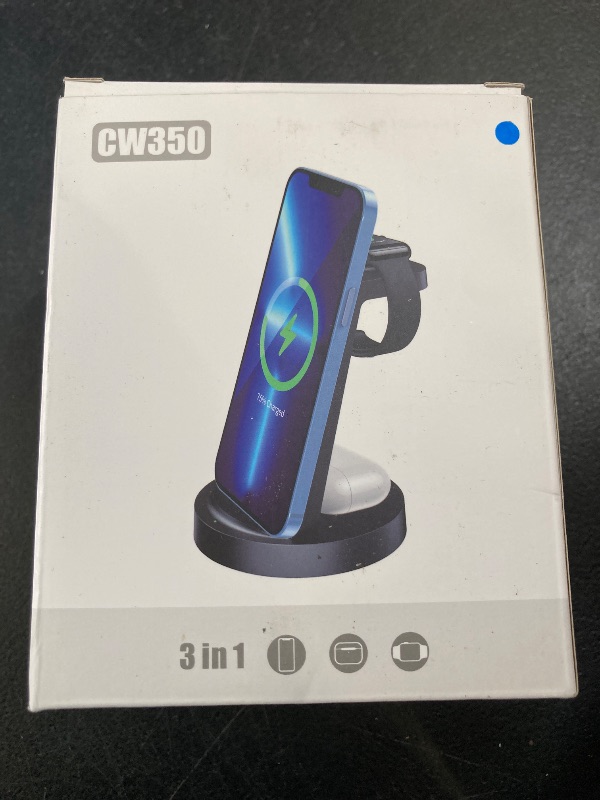 Photo 1 of 3 in 1 Charging Station for iPhone, Wireless Charger for iPhone 16e 16 15 14 13 12 11 X Pro Max & Apple Watch - Charging Stand Dock for AirPods (Blue)