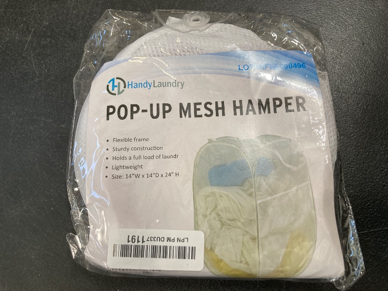 Photo 1 of Handy Laundry Collapsible Mesh Pop Up Hamper with Wide Opening and Side Pocket – Breathable, Sturdy, Foldable, and Space-Saving Design for Clothes and Storage. (White)