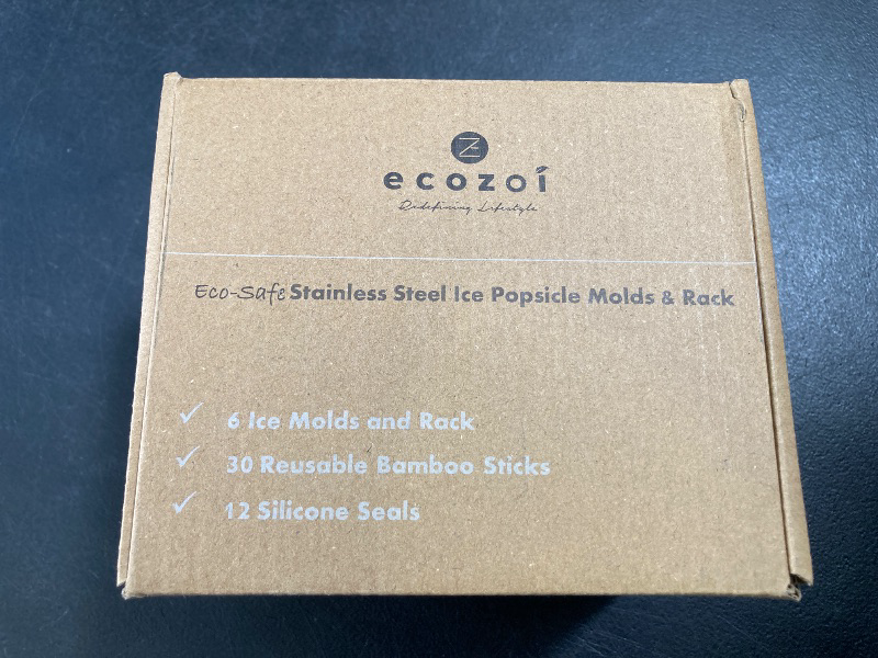 Photo 1 of Ecozoi Stainless Steel Popsicle Molds and Rack - 6 Square Ice Pop Makers + 30 Reusable Bamboo Sticks + 12 Silicone Seals + 1 Cleaning Brush +1 Rack