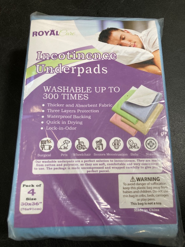Photo 1 of Incontinence Bed Pads - Reusable Waterproof Underpad Chair, Sofa and Mattress Protectors - Highly Absorbent, Machine Washable - for Children, Pets and Seniors (30x36 (Pack of 4), Multi-Color)